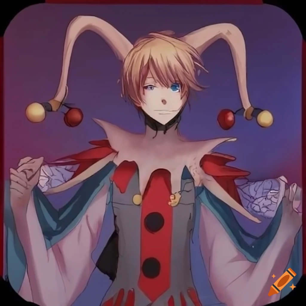 Jester character standing with hands behind back