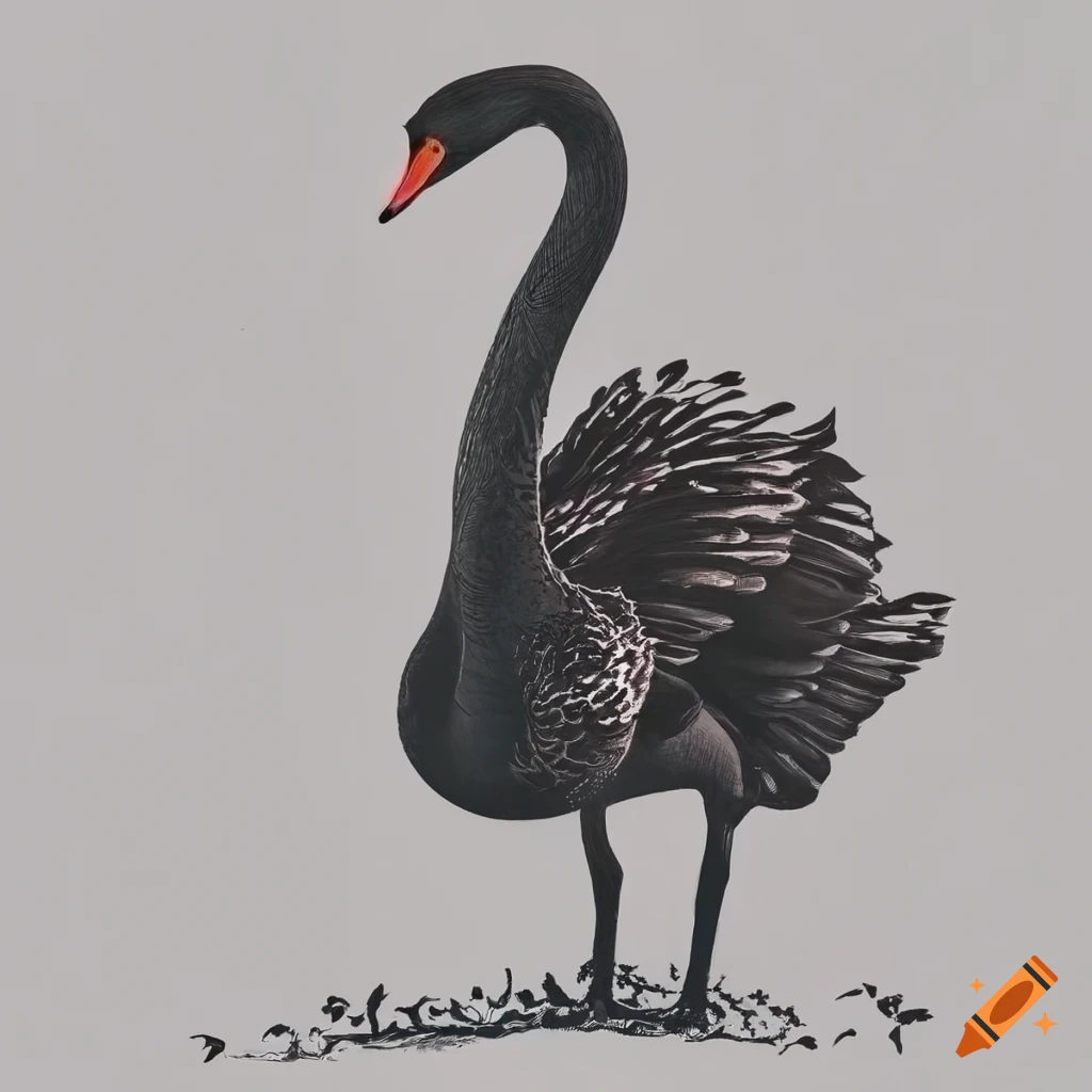 Outline of black swans on a white field in M. Escher's style