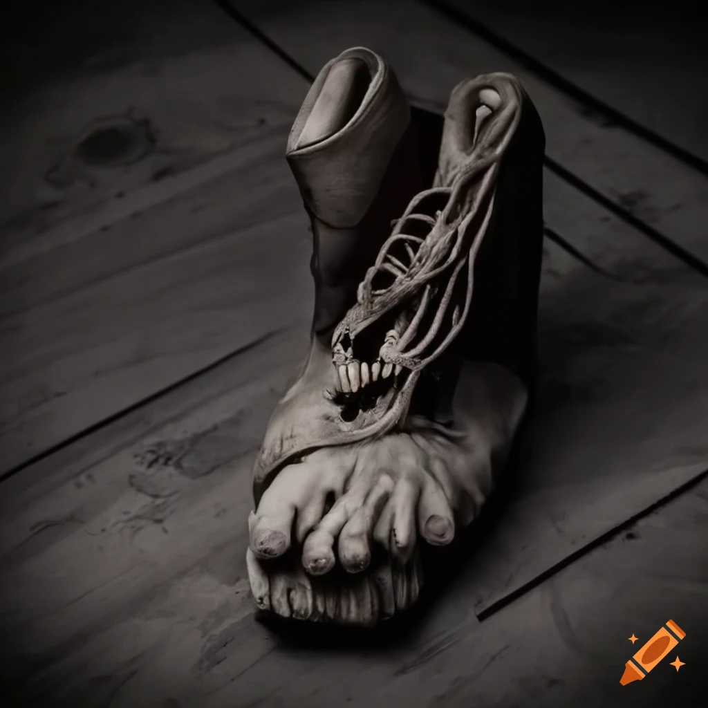 Spooky shoe in a dark and terrifying macro photo