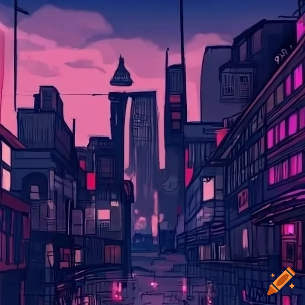 Anime style background of a city in the morning