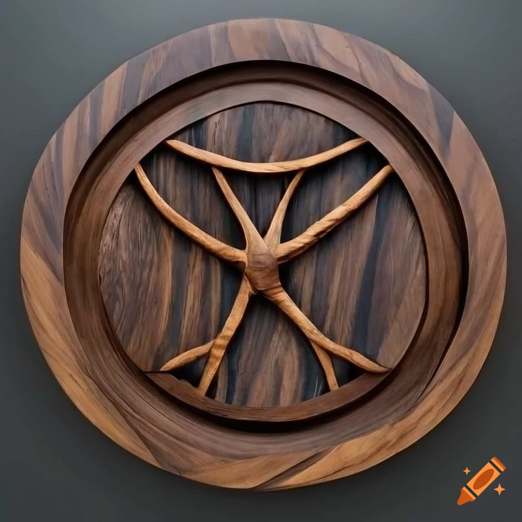 Black walnut wall art with intricate holes and carving on Craiyon