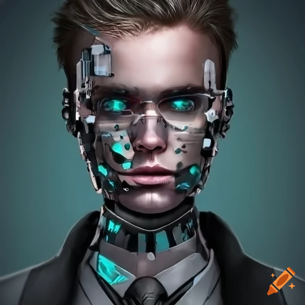 Portrait of a cybernetic male private investigator