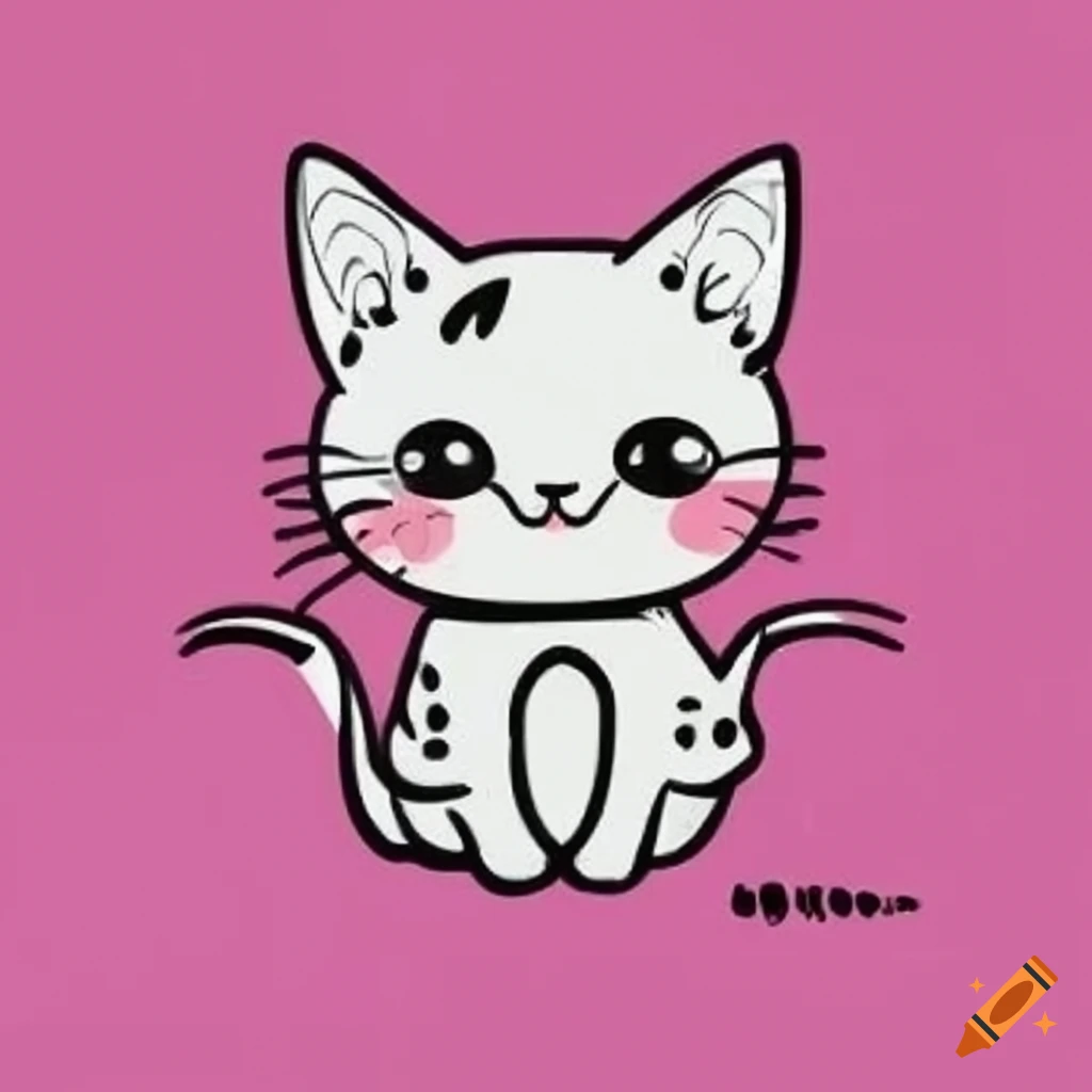 Cute cat doodle in black and white with simple line work