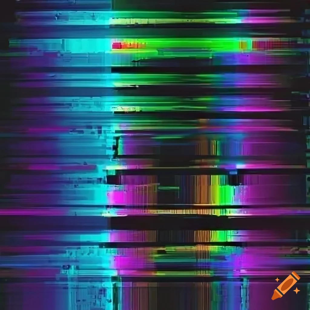Pixelated glitch art with colorful and dark tones, abstract and nostalgic vibes