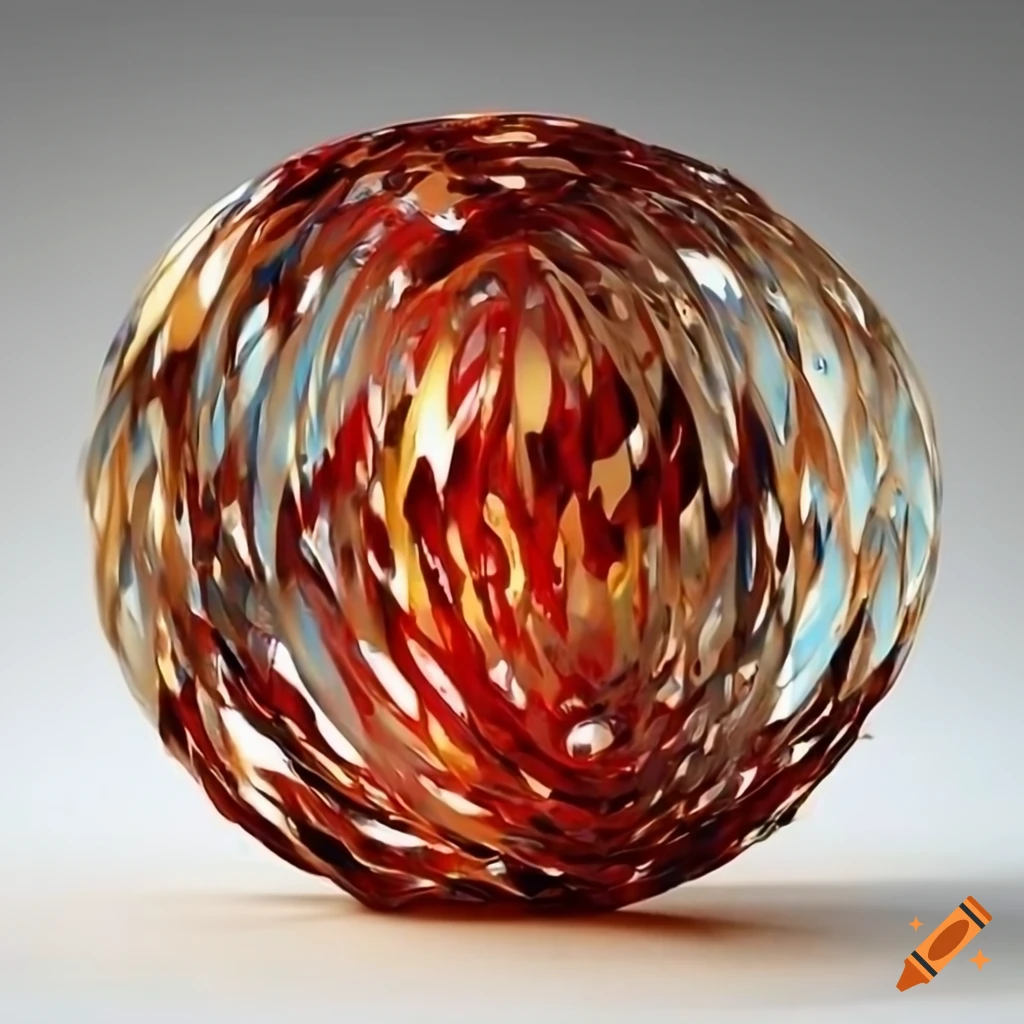 Contemporary collage of metal and glass with gold, red, and silver colors