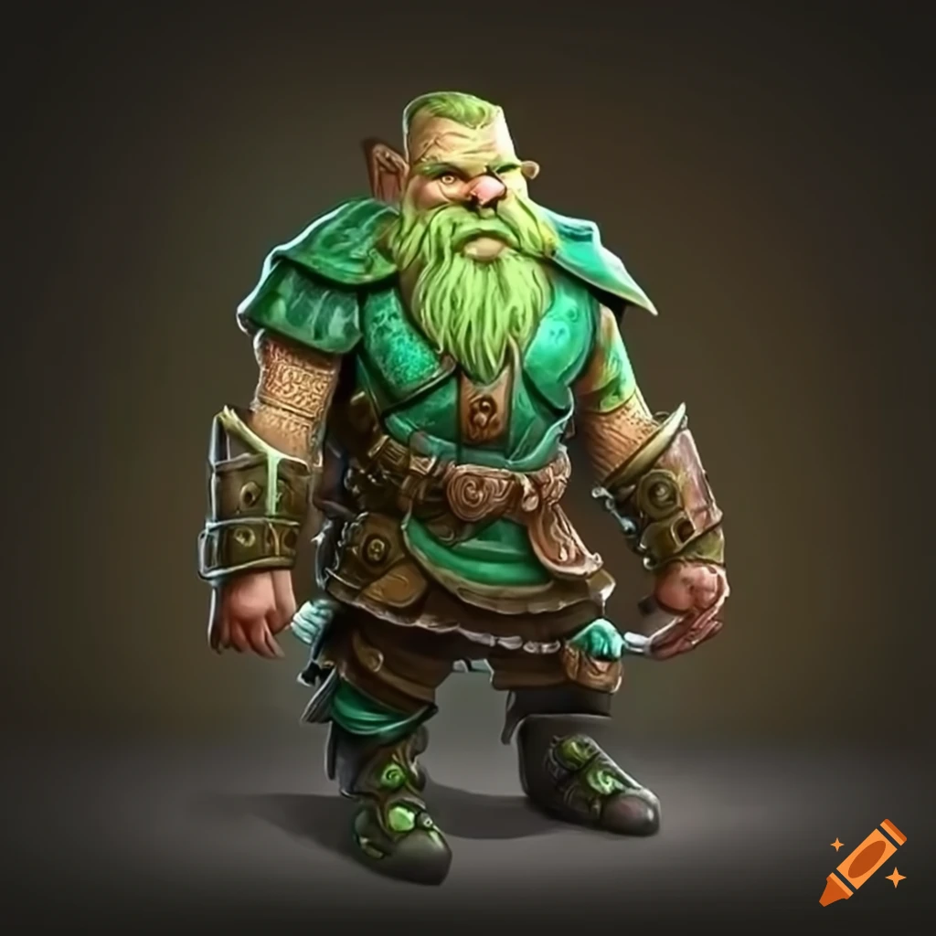 Young Mountain dwarf in green leather armor