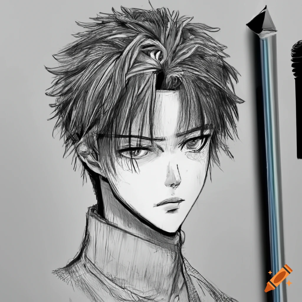 Male character manga Ren - Introvert with dark hair in medium cut style