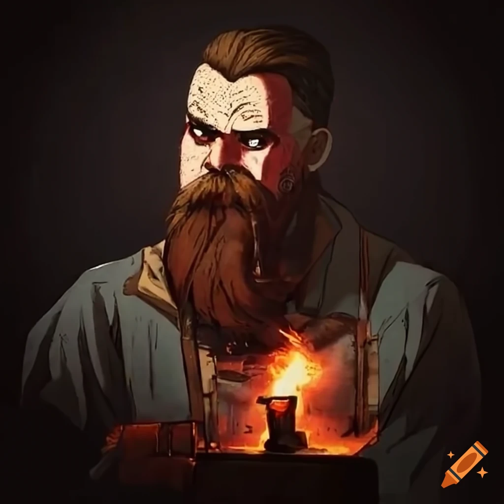 Skilled blacksmith forging metal in his forge