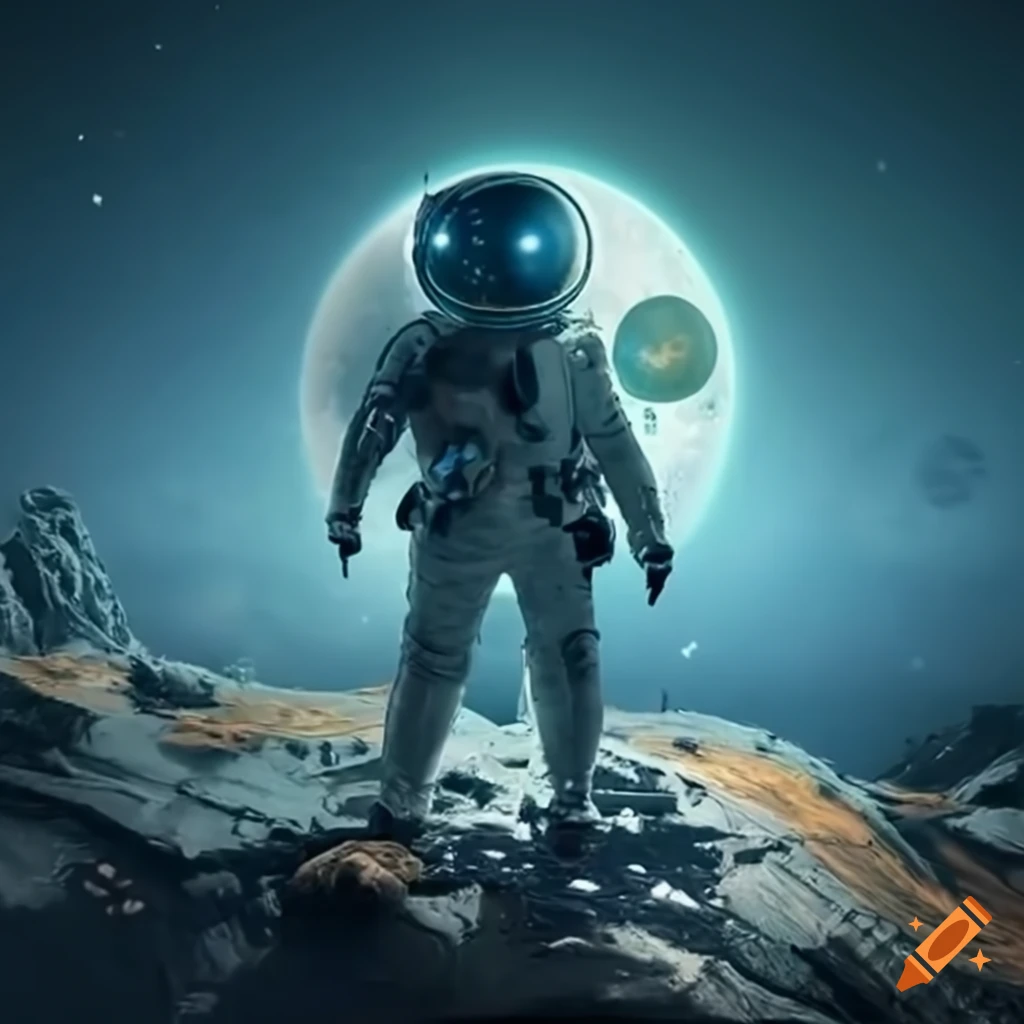 Astronaut discovering alien flora on an unexplored planet