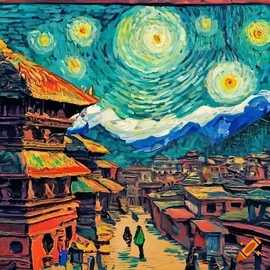 Kathmandu, Nepal in the style of Van Gogh