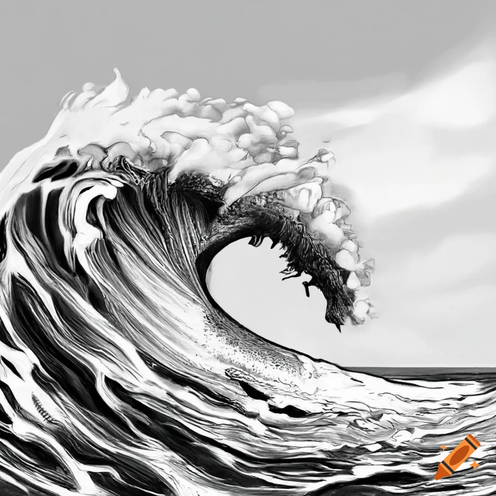 Dessin mer vague en noir et blanc