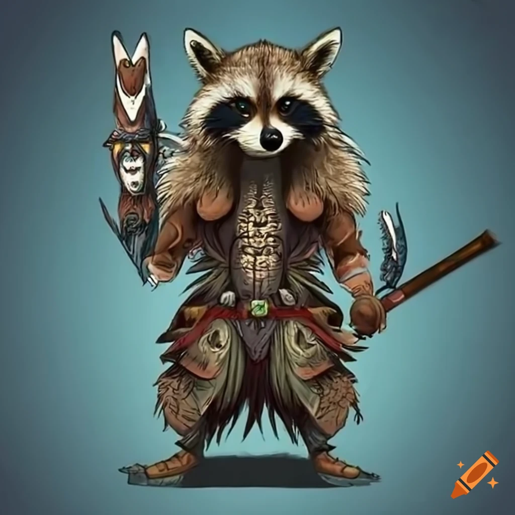 Raccoon warrior with tribal totem