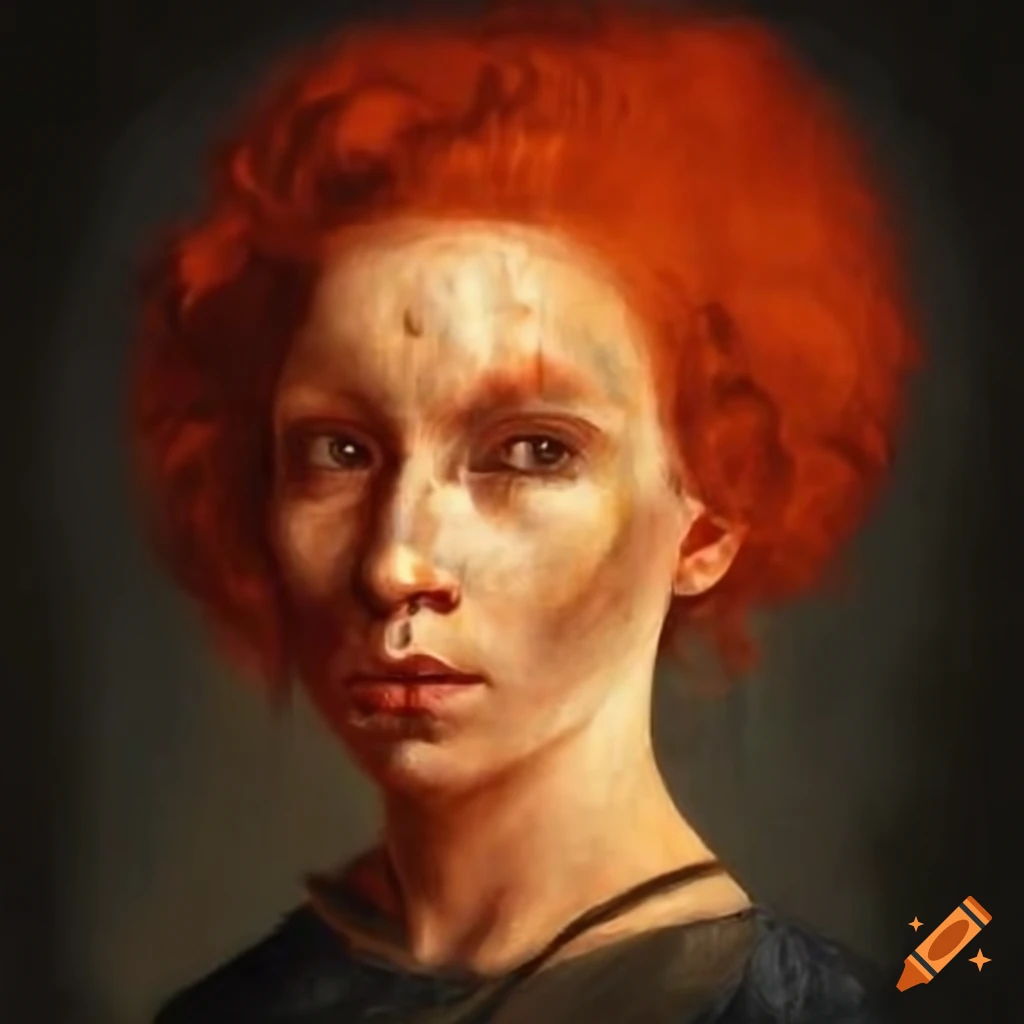 Portrait of a young woman with red curly hair and Egyptian-style ...