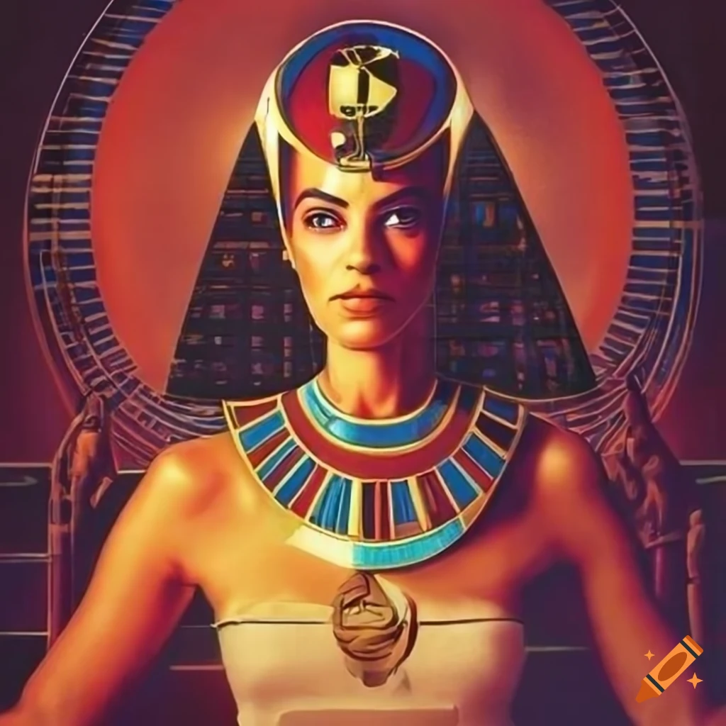 Science fiction movie poster with utopian and Egyptian queen elements