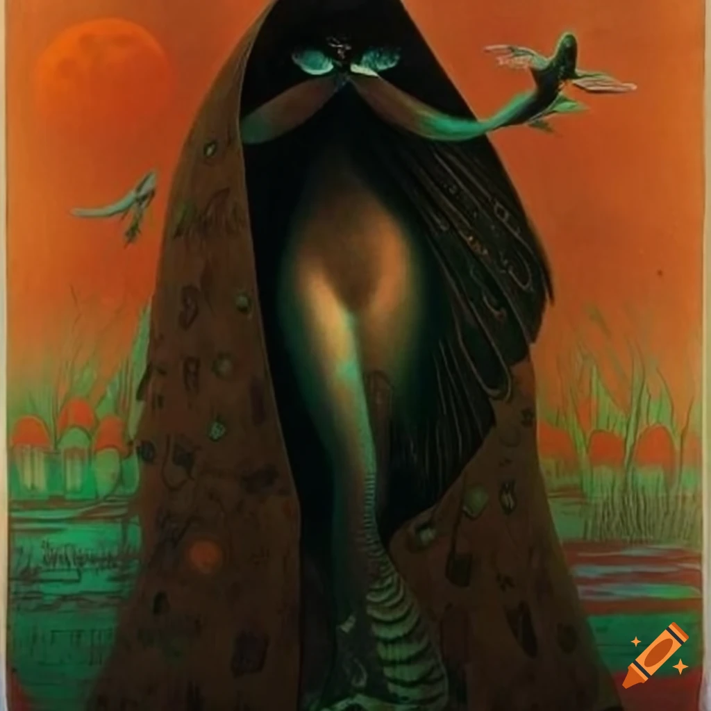 Stone lithograph of a Black Raven in a hooded cape like scarab