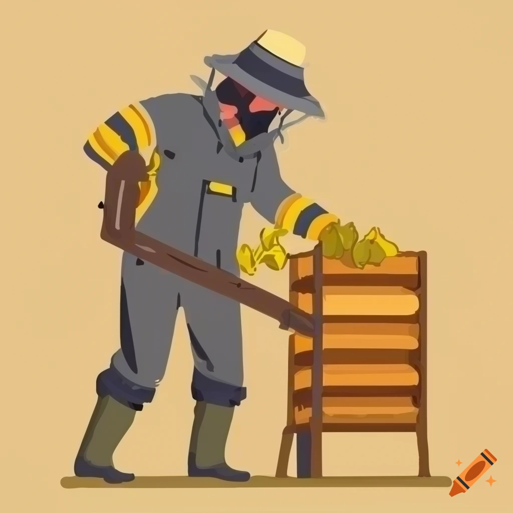 Beekeeper with beehives in a flat vector style