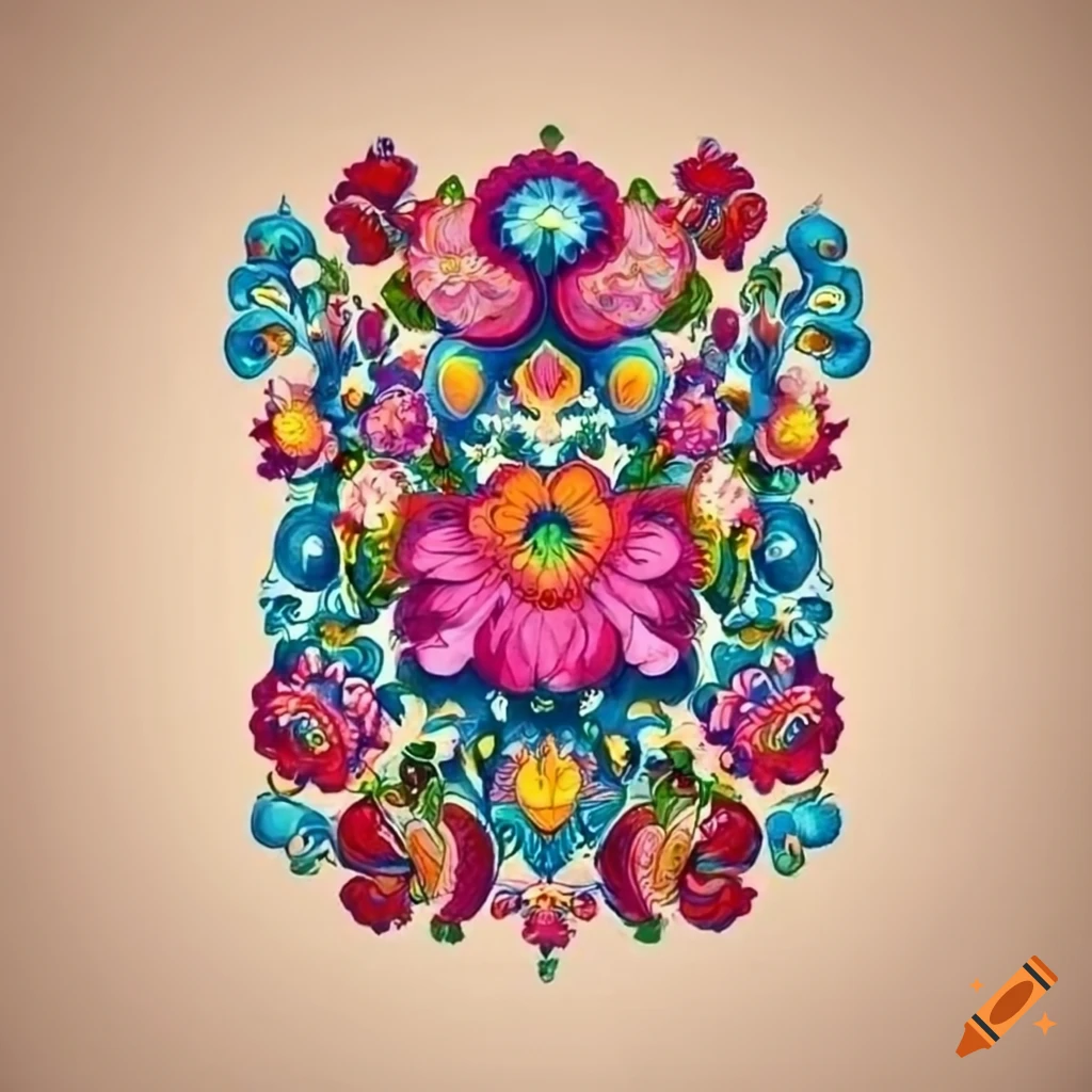 Intricate Polish folk art flower design on a t-shirt