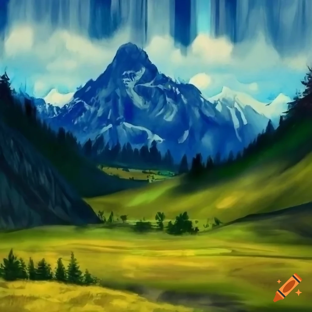 Alpine meadow with view of steep mountains in early spring