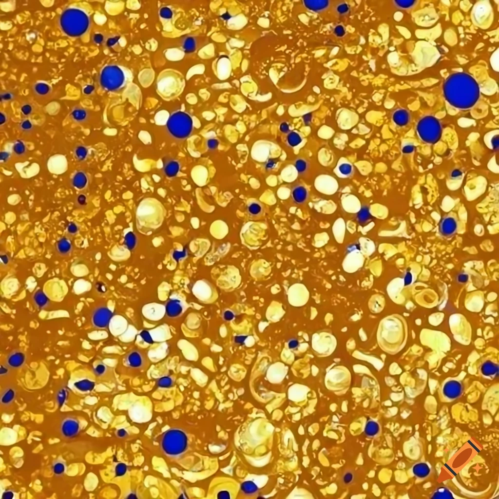 Abstract bubbles of lapis lazuli color and gold flakes with swirls