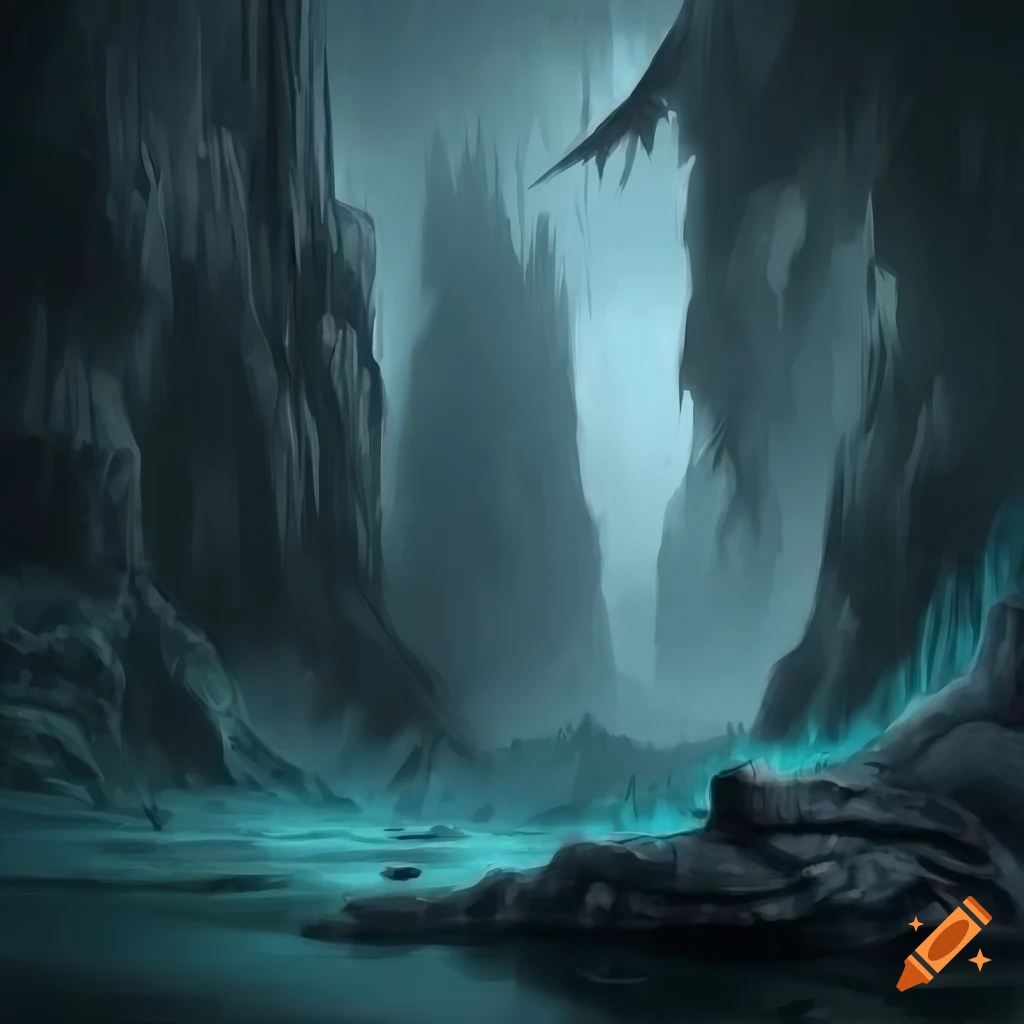 Dark frozen cavern in a fantasy setting