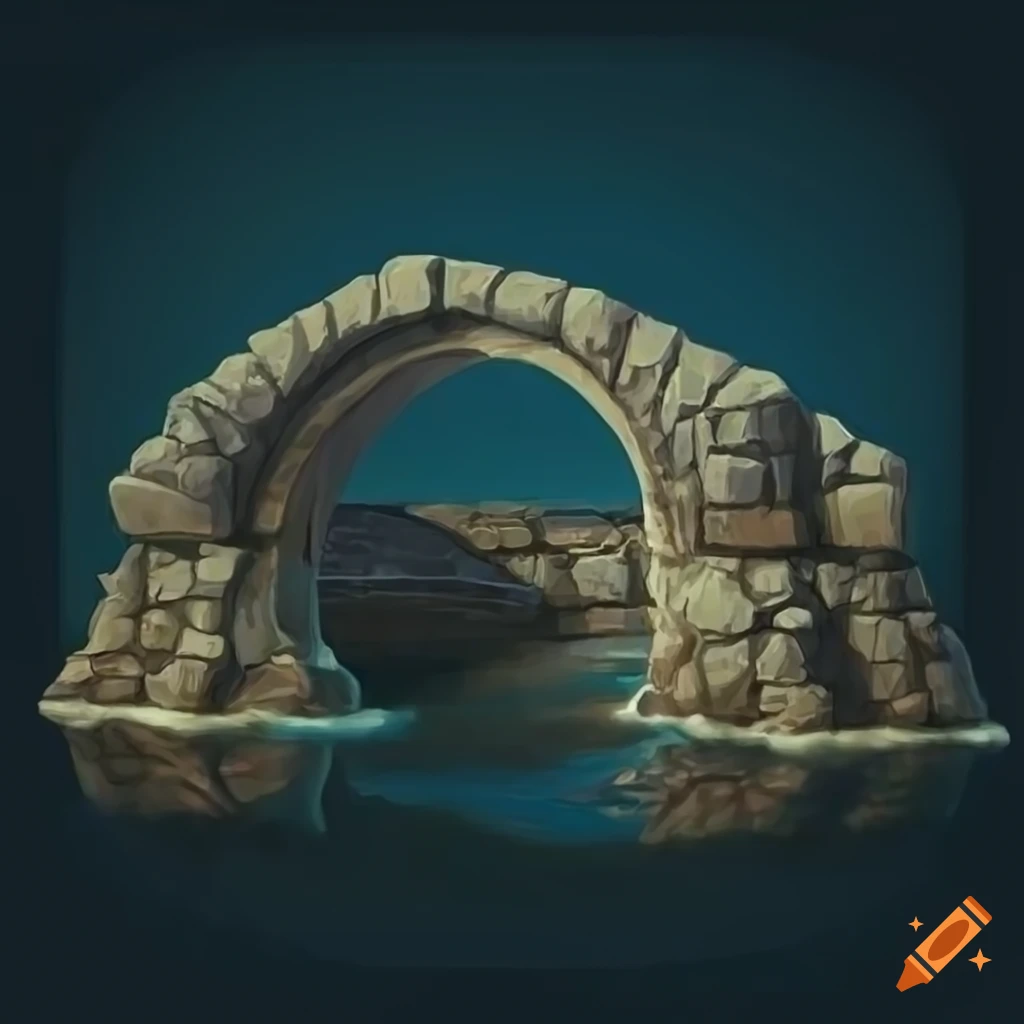 Fantasy-style stone bridge icon on a map with a touch of magic
