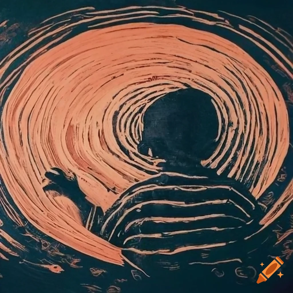 Linocut print of an unbroken circle