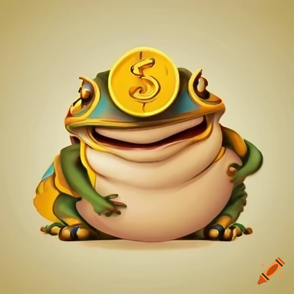 Money toad holding a gold coin in its mouth on Craiyon