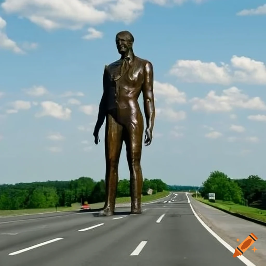 Immensely huge bronze statue called 'The Daydrinker' on the New Jersey Turnpike