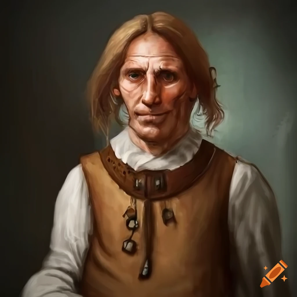 Realistic portrait of a medieval European innkeeper with a welcoming ...