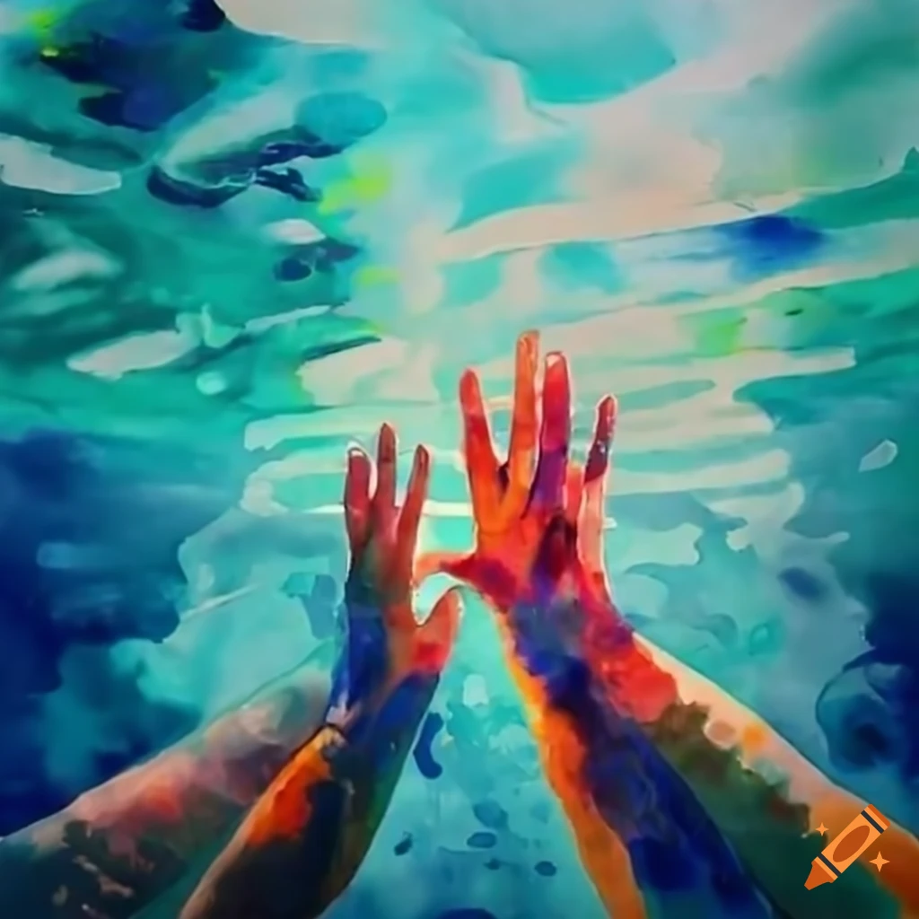 Hands clinging together in turbulent waters or intense situation
