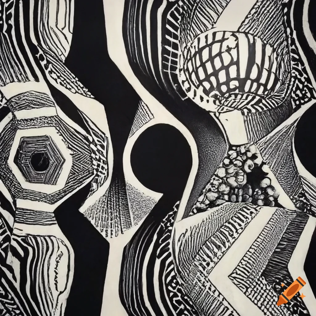 Black and white surreal geometrical abstraction inspired by Albrecht Durer, Hilma af Klint, and Vassily Kandinsky