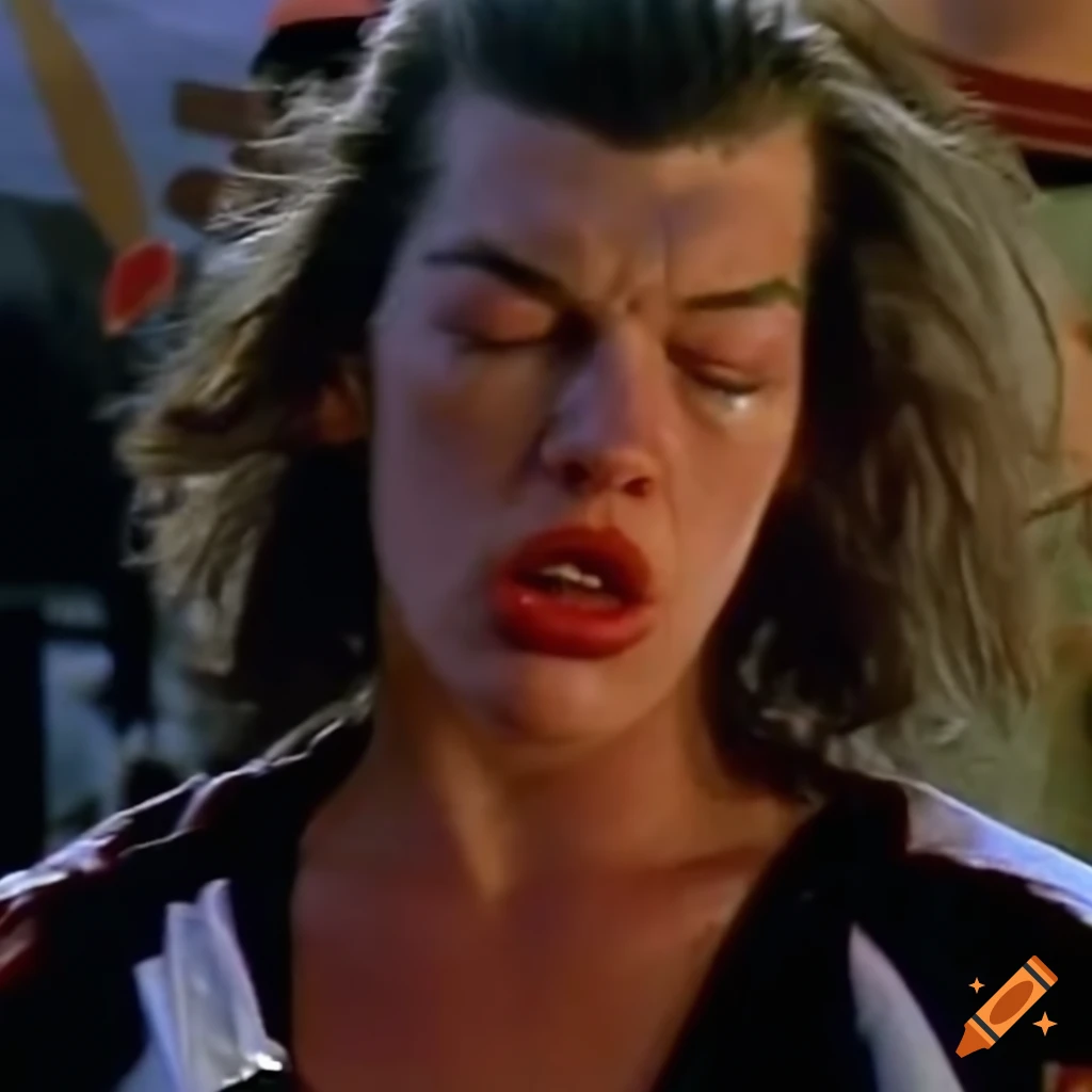 Expressive closeup of Milla Jovovich as a martial artist, bruised and bloodied