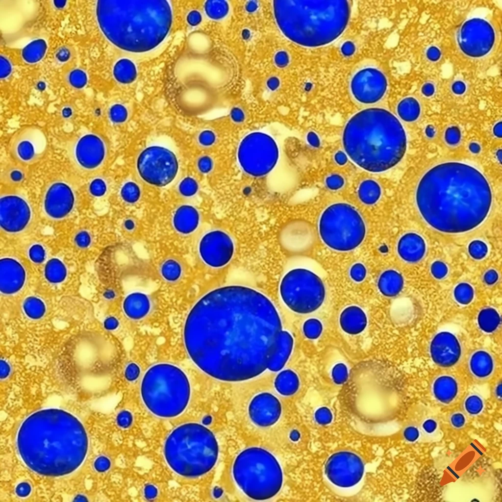 Abstract bubbles of lapis lazuli color and gold flakes with swirls