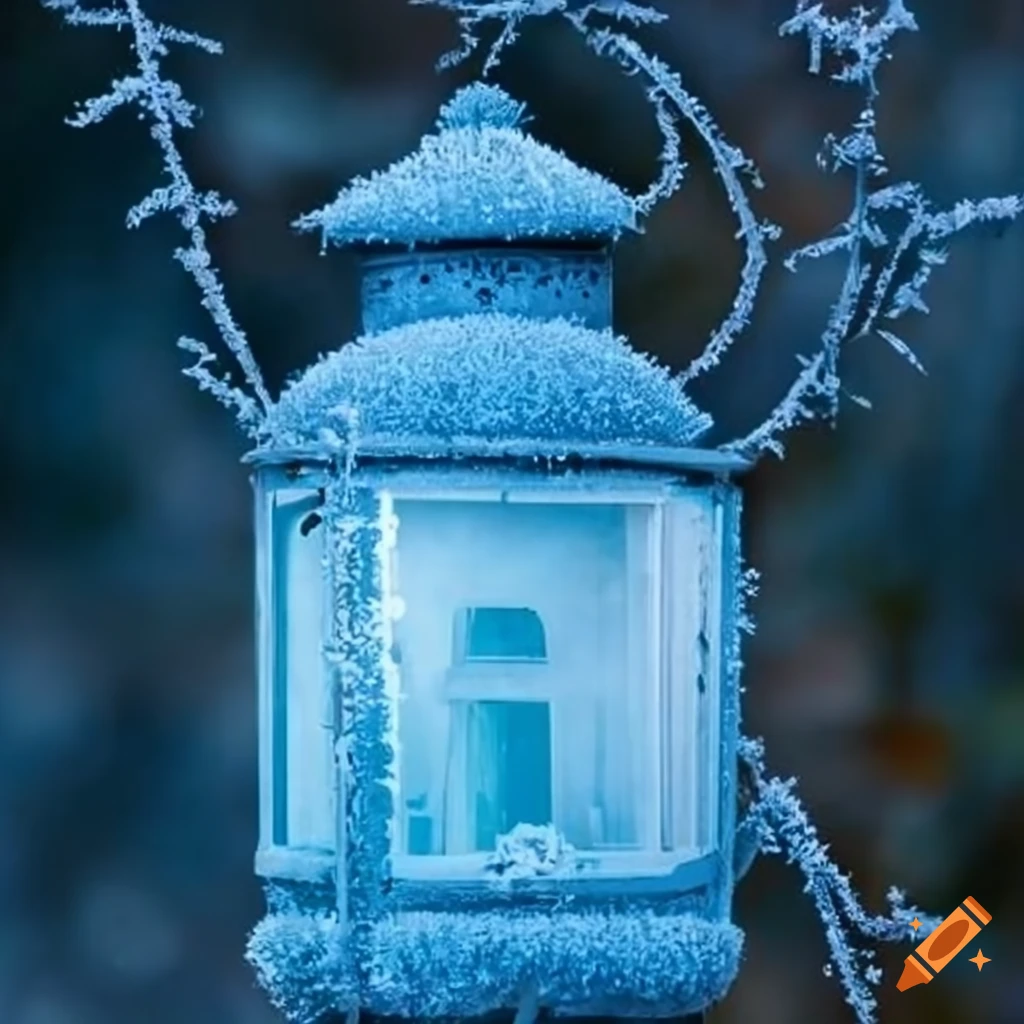 Lantern in frosty autumn setting