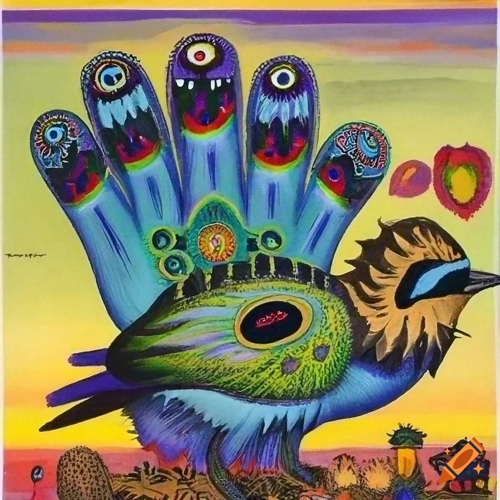 Hamsa Cactus Hand, fusion of artistic styles in a chromolithograph