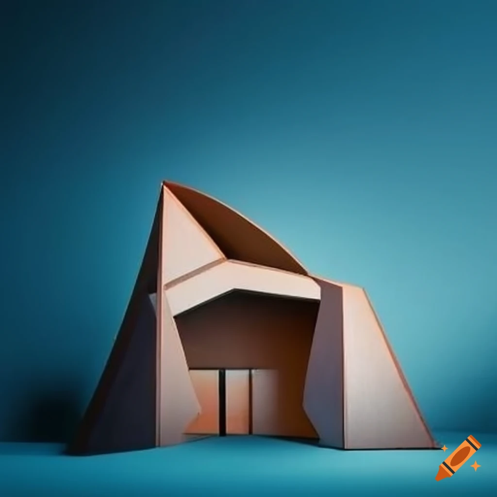Origami-style house structure with angular shapes