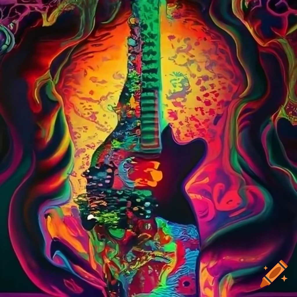 Surreal rock music painting with psychedelic elements