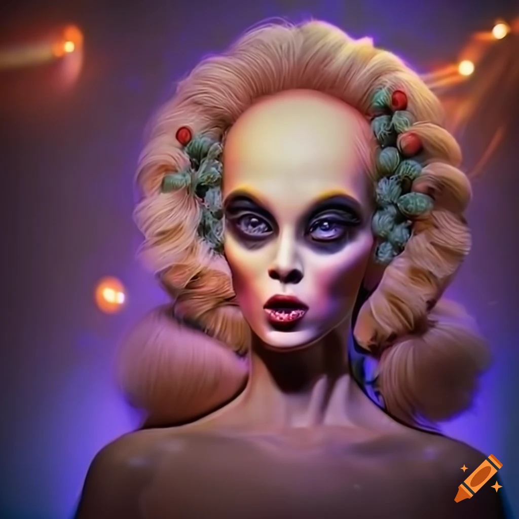 Surrealist aliens inside an organic spaceship with vintage 1960's Christmas show featuring The Fabulettes band