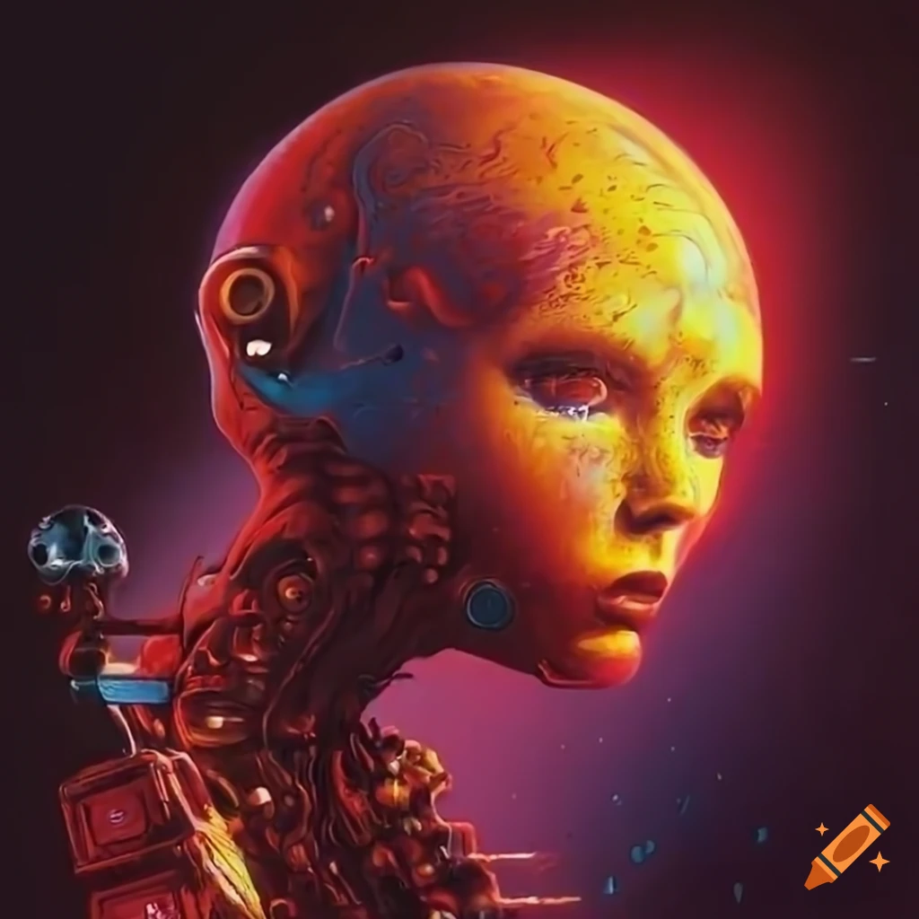 Organic machine art in 70s sci-fi style by Akira Toryiama