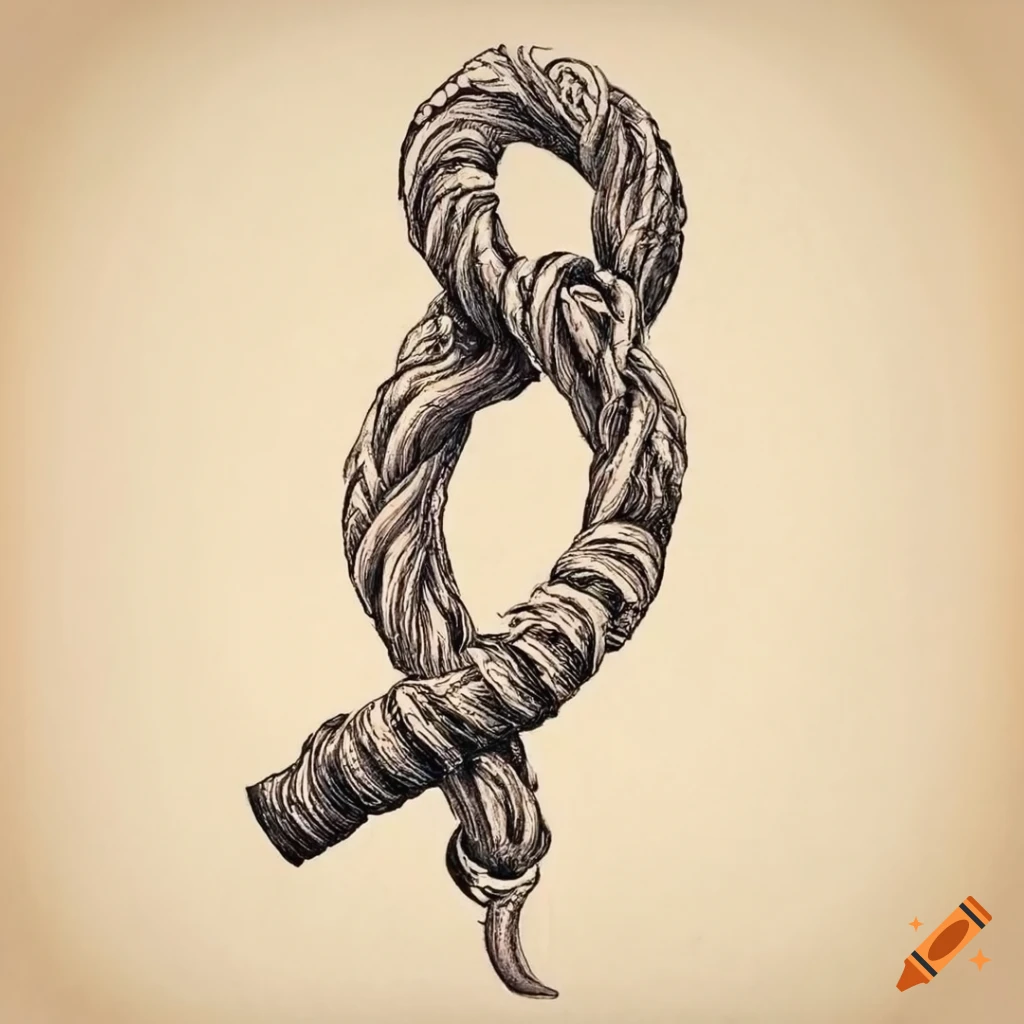 Detailed and intricate knot drawing on a worn-out book page