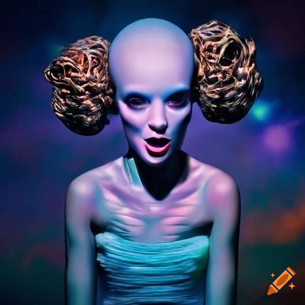 Surrealist aliens inside organic spaceship with vintage 1960's Christmas show featuring The Fabulettes band