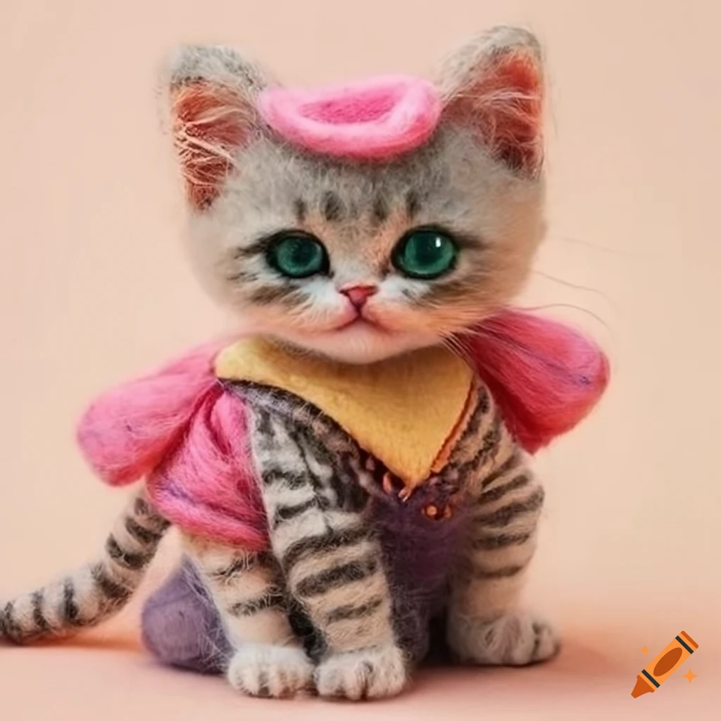 Felted wool dream kittens with outfits