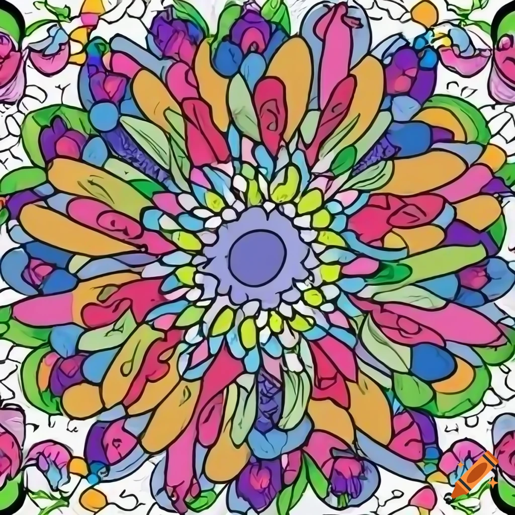 Children's coloring page with flowers
