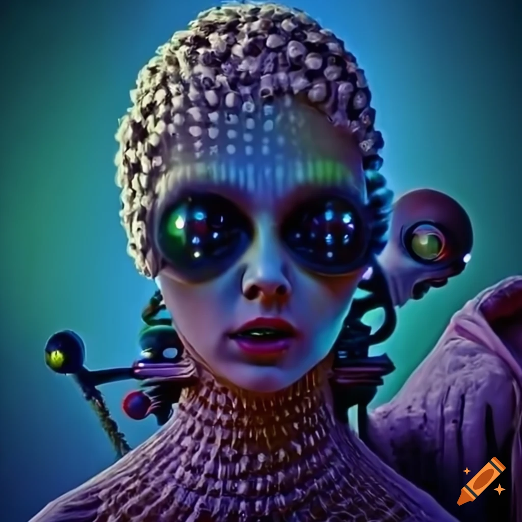 Surrealist aliens inside organic spaceship with vintage 1960's Christmas show featuring The Fabulettes band
