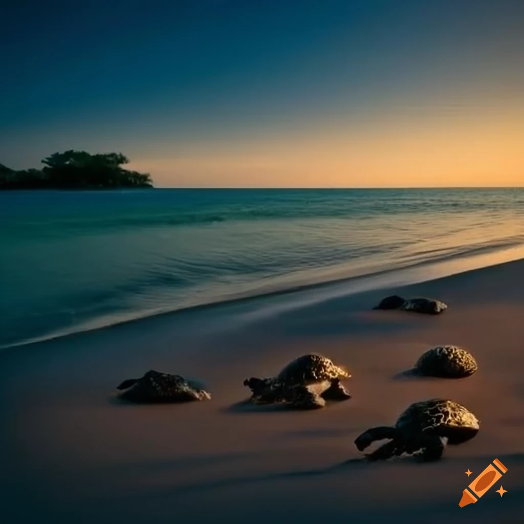 Path leading to the shoreline with turtle nests and turtles