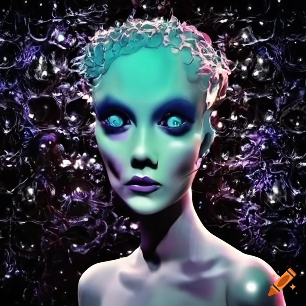 Surrealist aliens inside an organic spaceship with vintage 1960s Christmas show featuring The Fabulettes band