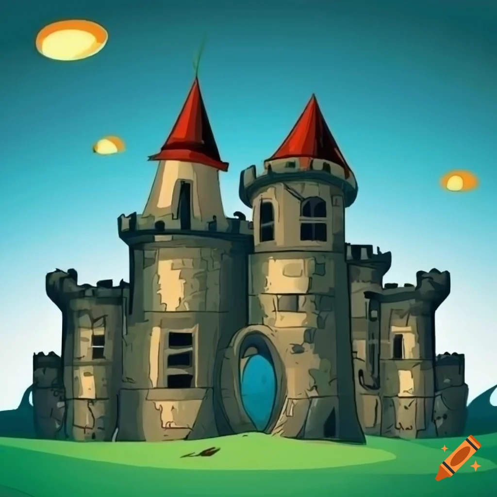 Abandoned castle in cartoon style