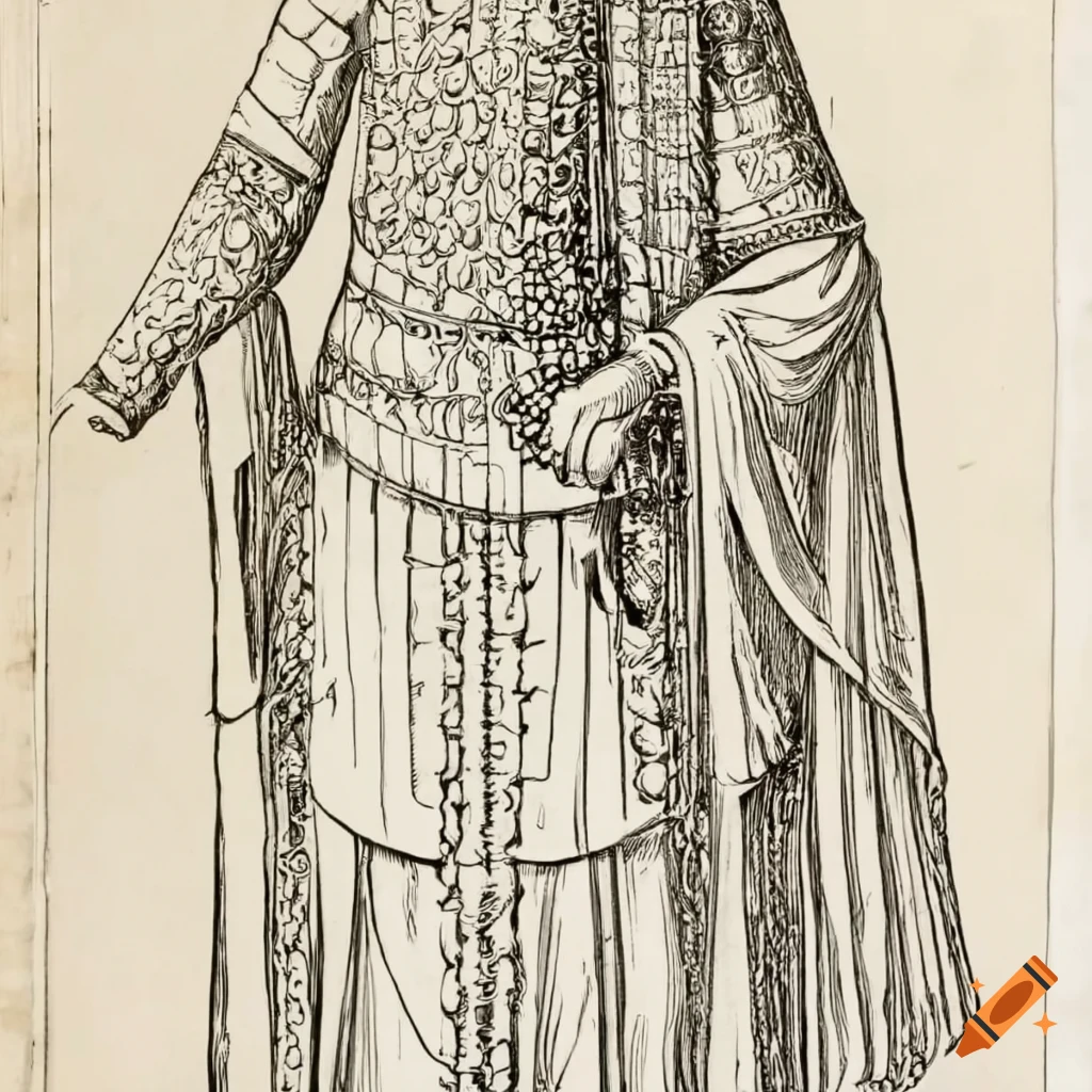 Line art of a sultan from the 1000 AD era
