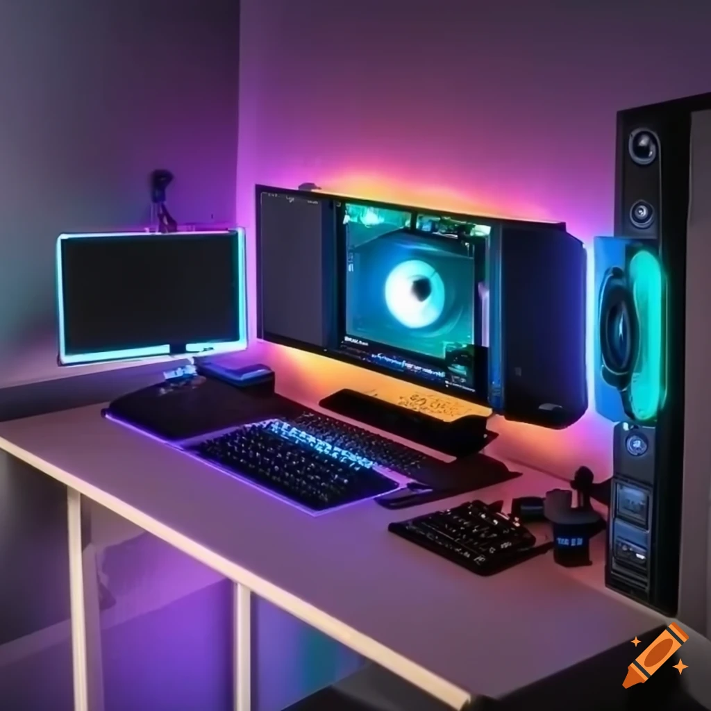 PC game setup in a room