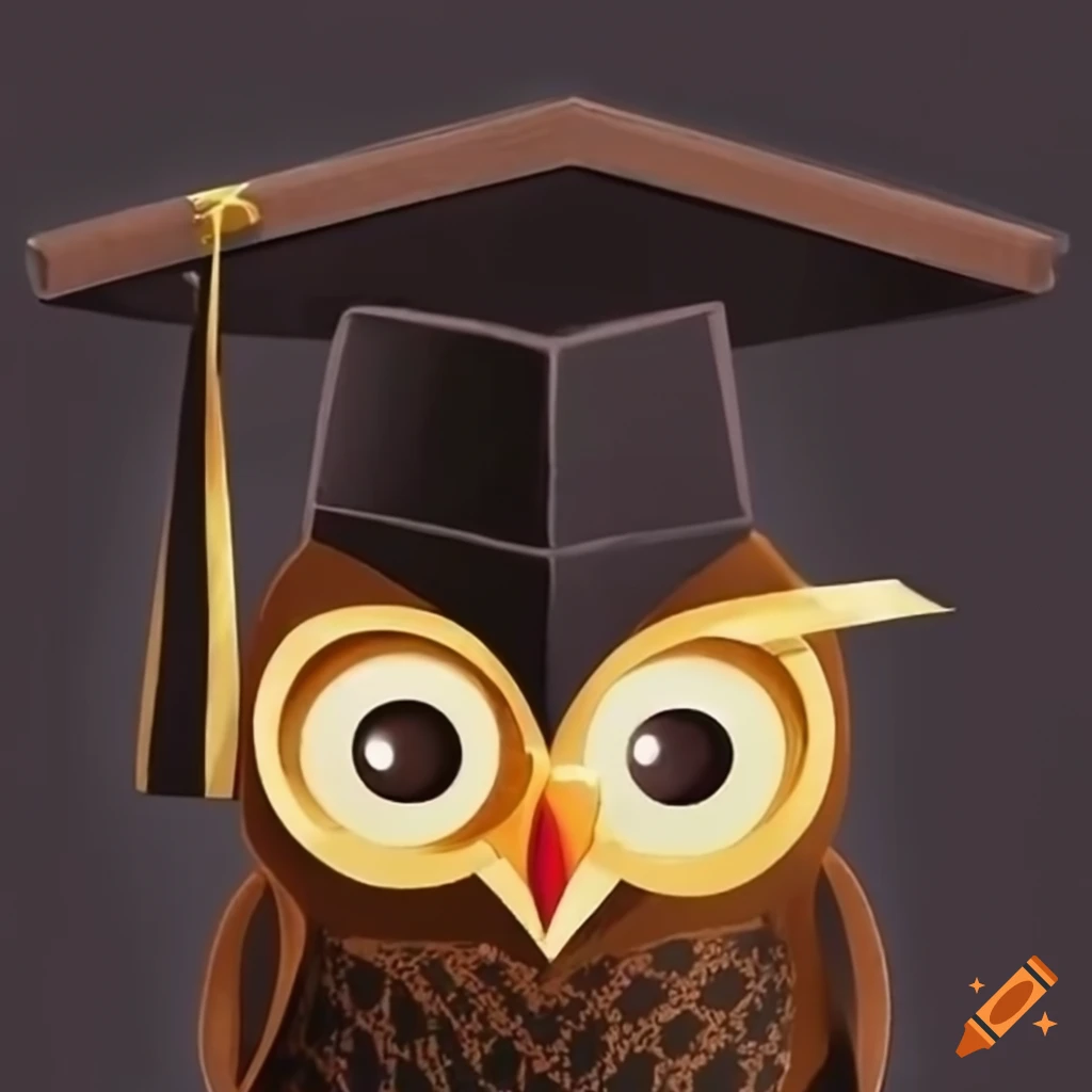 End of the school year with a blackboard, mortarboard, and wise owl